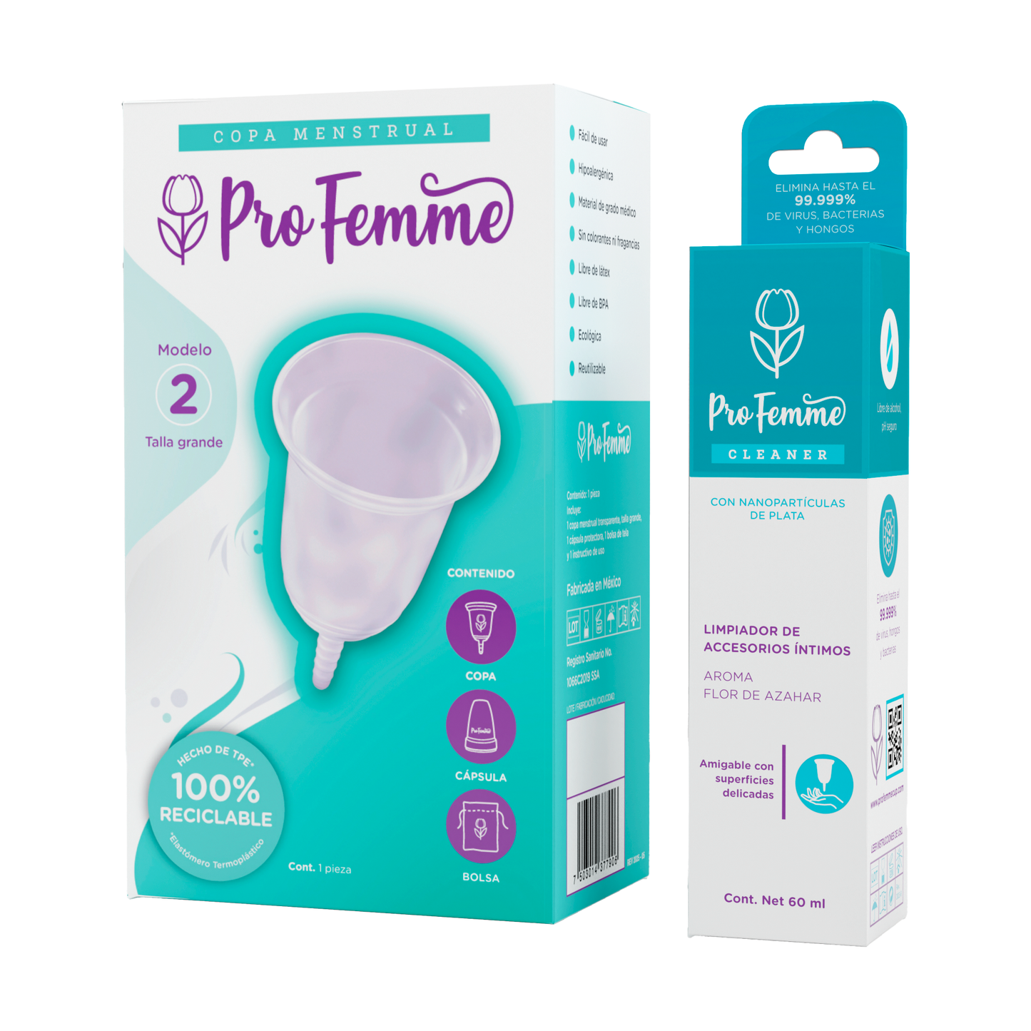 ProFemme Copa Menstrual Modelo 2 + Limpiador