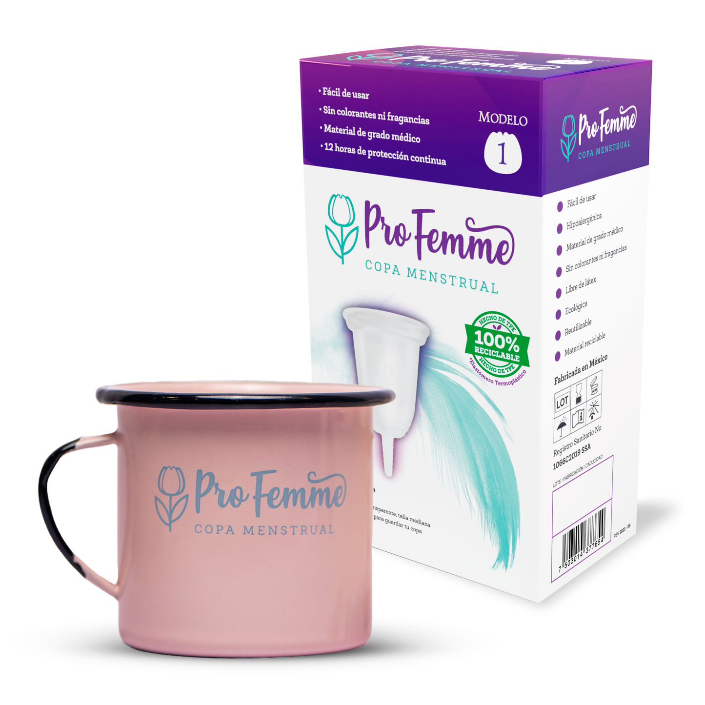 ProFemme Copa menstrual Modelo 1+ Taza de peltre