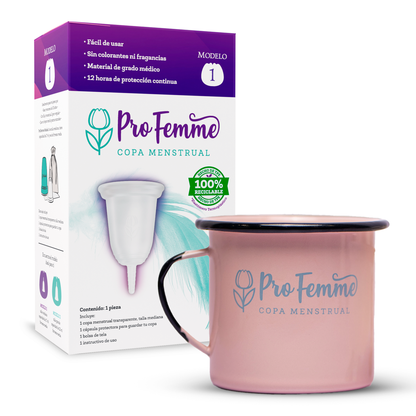 ProFemme Copa menstrual Modelo 1+ Taza de peltre